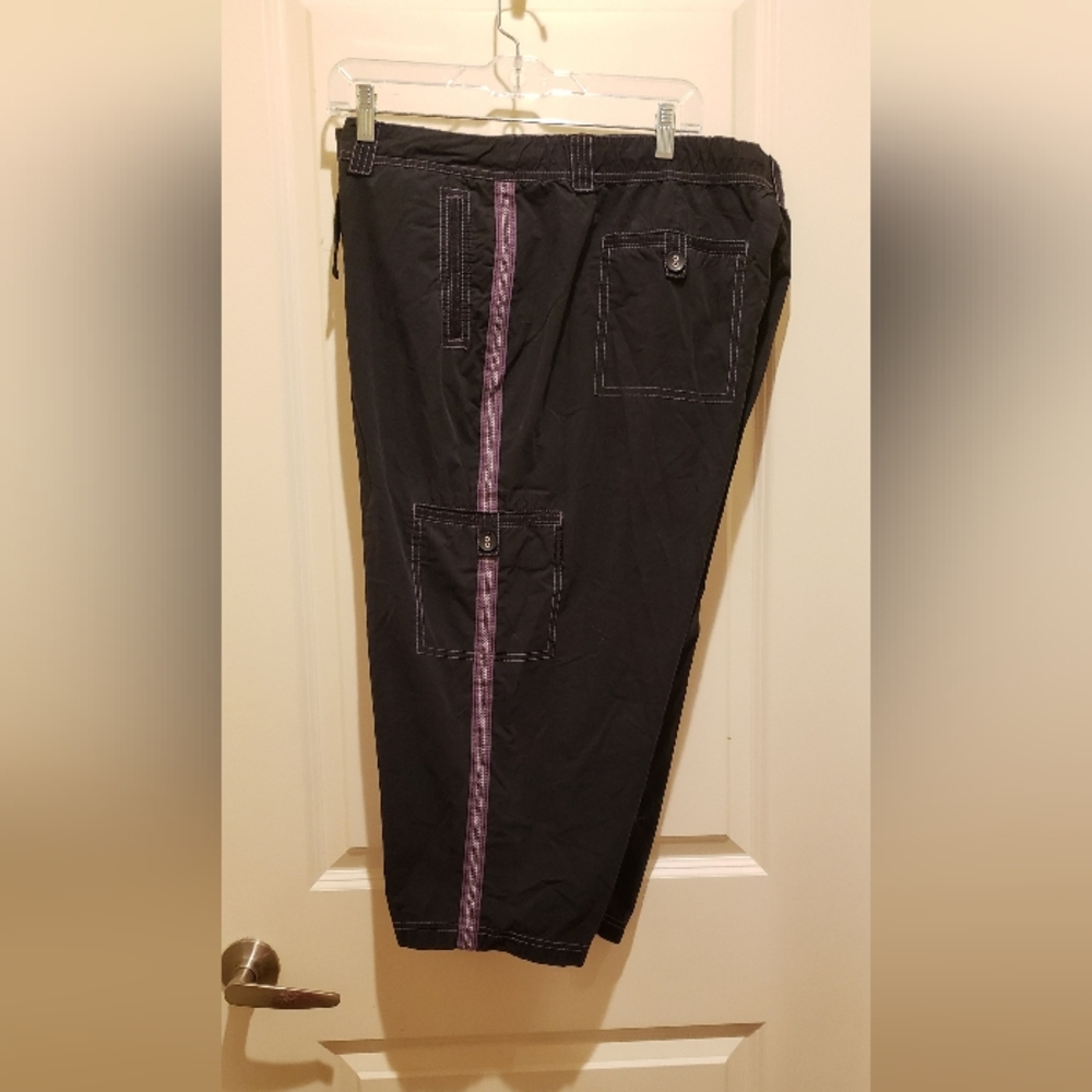 SB Active Women's Black Capris with Purple Stripe